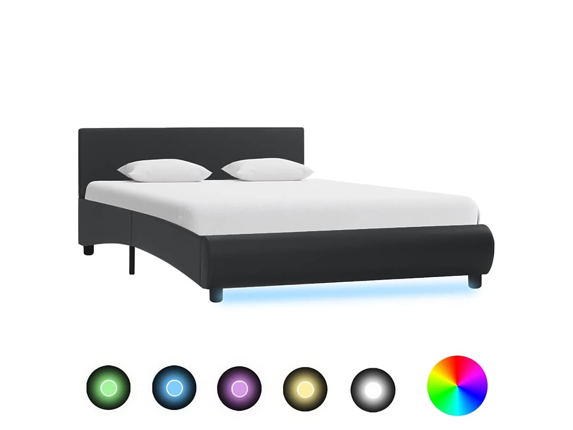 Cama De Casal | Camas Para Quarto | Estrutura De Cama C/ Led 120x200 Cm Couro Artificial Preto