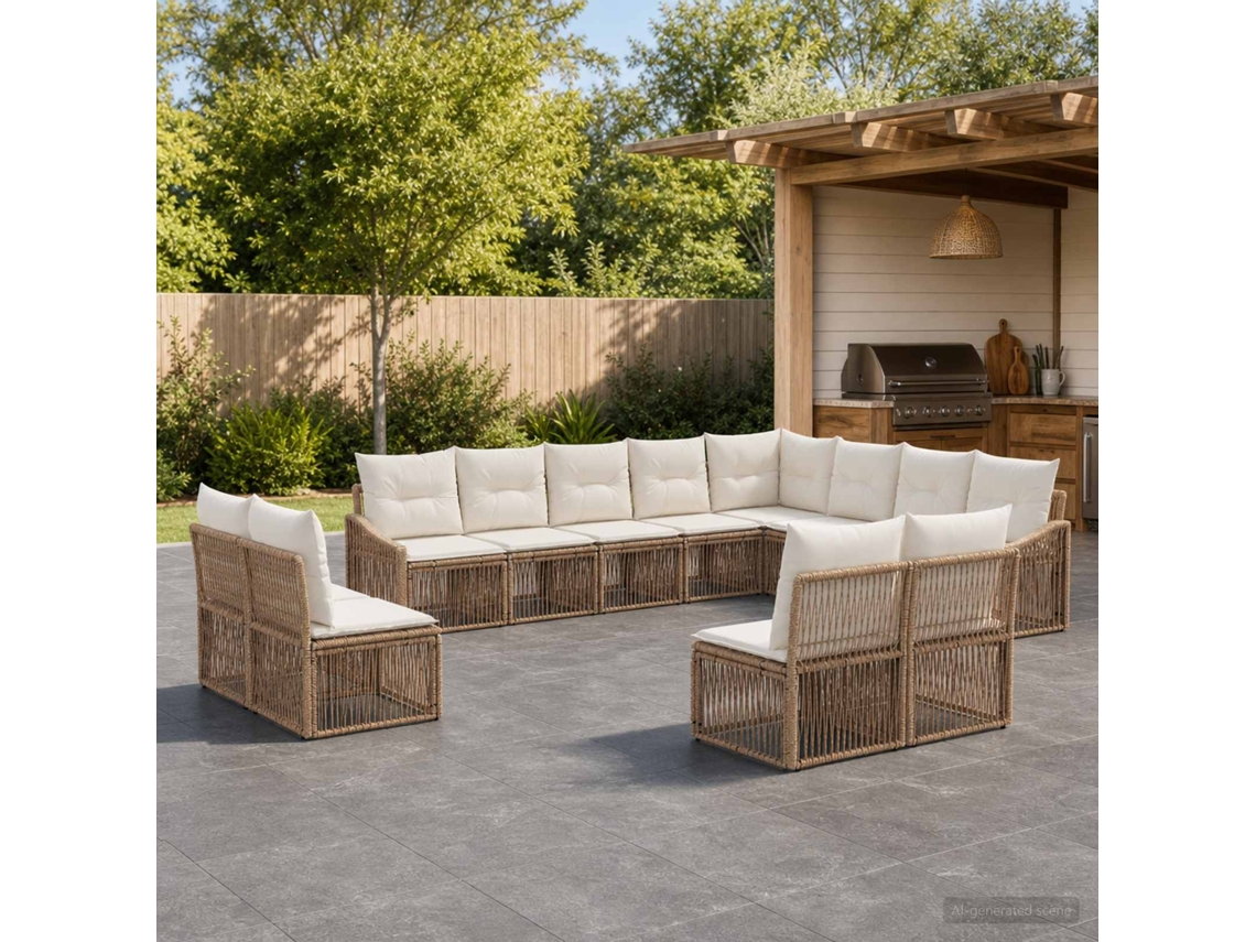 Vidaxl Conjunto De Sofá De Jardim 12 Unid. Bege Vime Pe