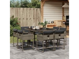 Vidaxl 9 Pcs Conjunto de Jantar P/ Jardim C/ Almofadões Vime Pe Cinza