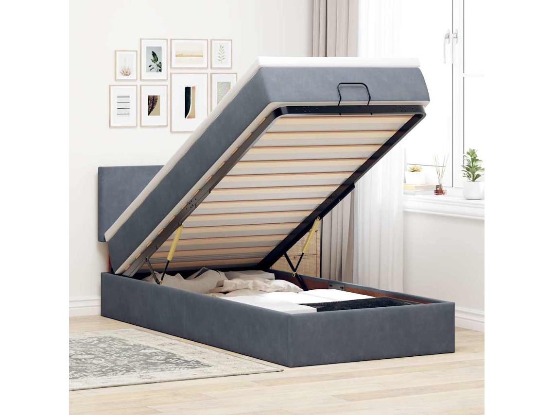 Estrutura cama otomana colchão 90x190 cm veludo cinzento escuro