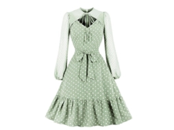 2026 vestido A line Vintage Mujer Con Puntos, Mangas Largas, Encaje Y Volantes de Moda Casual