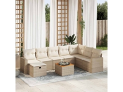 Vidaxl 9 Pcs Conjunto De Sofás P/ Jardim Com Almofadões Vime Pe Bege