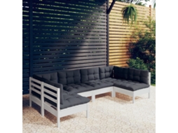 Pcs Conj. Lounge De Jardim C/ Almofadões Pinho Maciço Branco Dkd Home Decor