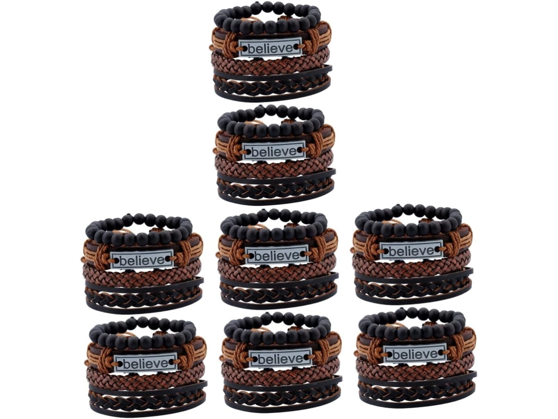 Conjunto Com 8 Pulseiras Trançadas Estilo Punk - Acessórios De Moda Para Amantes Do Rock