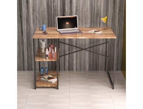 Escritório Mesa Industrial Moderna 120x60x72 Cm Com Prateleiras Laterais Casa Basics, Mesa De Trabalho, Mesa De Computador