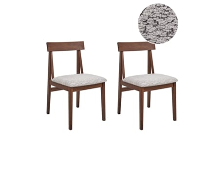 Conjunto de 2 cadeiras de refeição com assentos em bouclé BELIANI Isle de Madeira de seringueira Castanho escuro 45x55x82