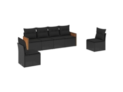 Conjunto Sofás de Jardim 6 Pcs com Almofadões Vime Pe Preto MAISON EXCLUSIVE (6 pcs)