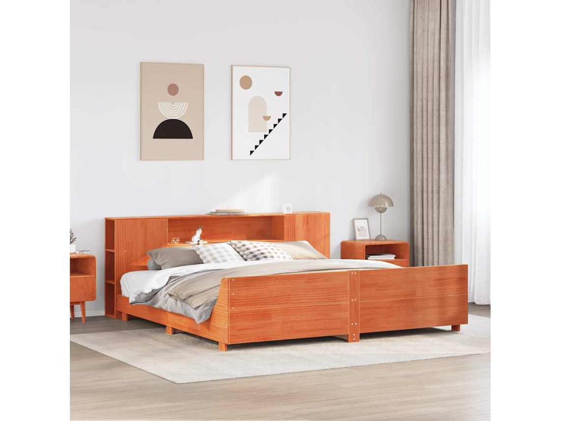Vidaxl Cama Sem Colchão 200x200 Cm Pinho Maciço Castanho-mel