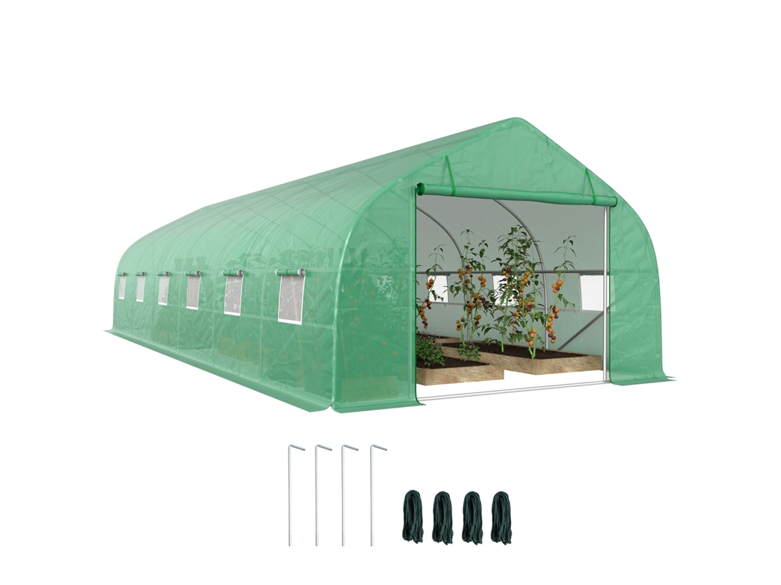 Estufa Túnel 800x300x200 12 Janelas Pe 140g Teto Pontiagudo Verde