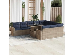 Vidaxl 11 Pcs Conjunto Sofás Jardim C/ Almofadões Vime Pe/acácia Cinzento