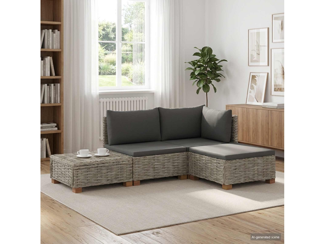 Vidaxl 4 Unid. Conjunto De Lounge Em Rattan Com Almofadas Gendt