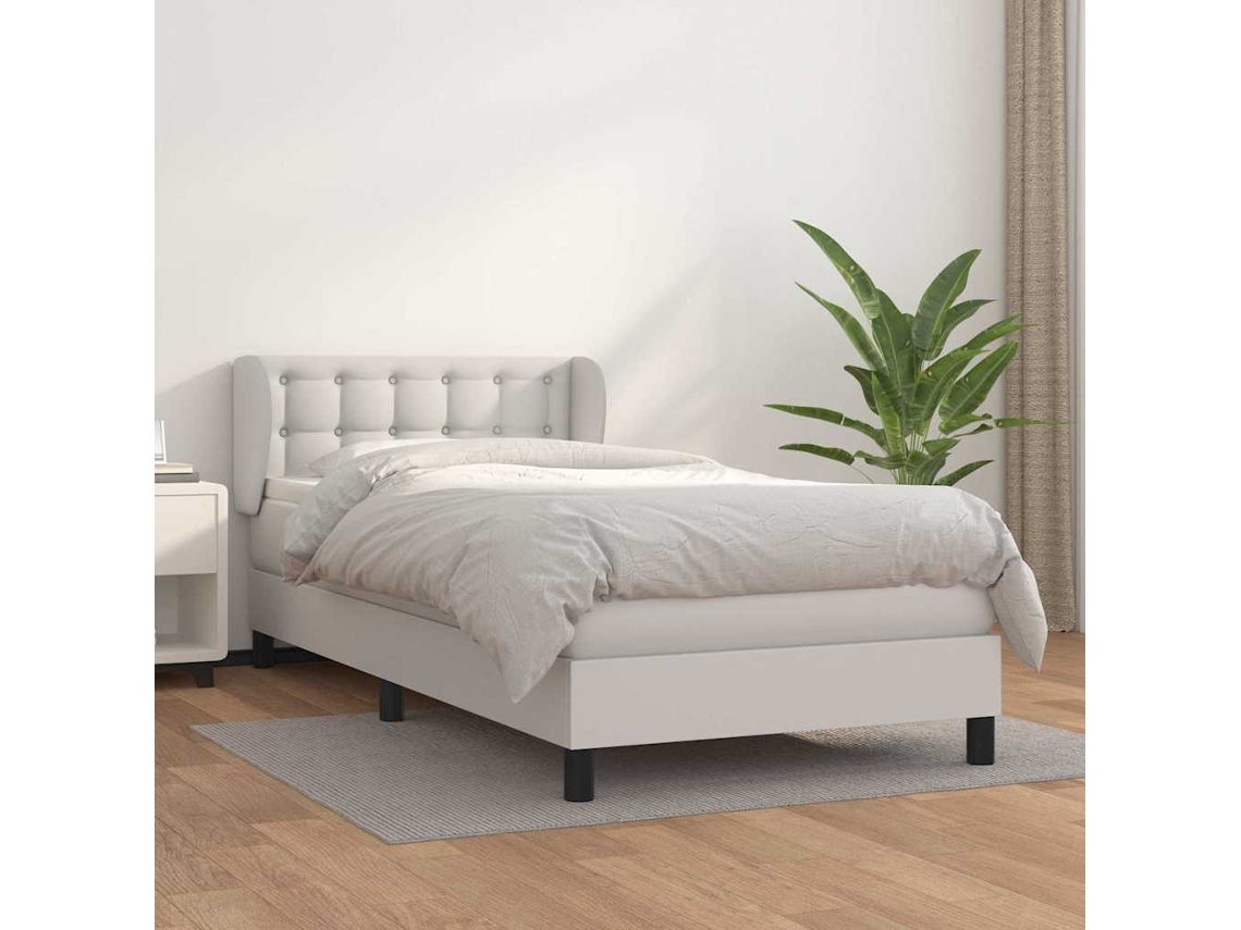 Vidaxl Cama Com Molas/colchão 80x200 Cm Couro Artificial Branco