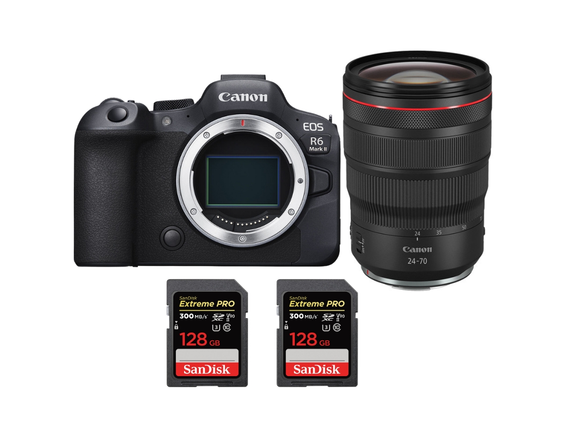 Eos R6 Mark Ii + Rf 24 70mm F/2.8 L Is Usm + 2 Sandisk 128gb Uhs ii 300mb/s Máquina Fotográfica Híbrida + Ebook Pricedirect CANON