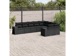 Vidaxl 9 Pcs Conjunto De Sofás P/ Jardim C/ Almofadões Vime Pe Preto