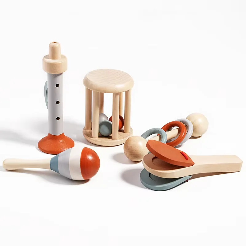 Conjunto De 5 Peças De Chocalho Sensorial Com Instrumentos Musicais Para Bebês, Para Educação Infantil.