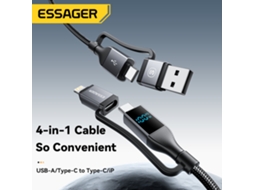 Cabo Usb-a/tipo-c Para Tipo-c/ip Com Visor Digital Essager Es-x70 5a 100w, Transmiss?o De Dados, 0,25m/1m/2m De Comprimento