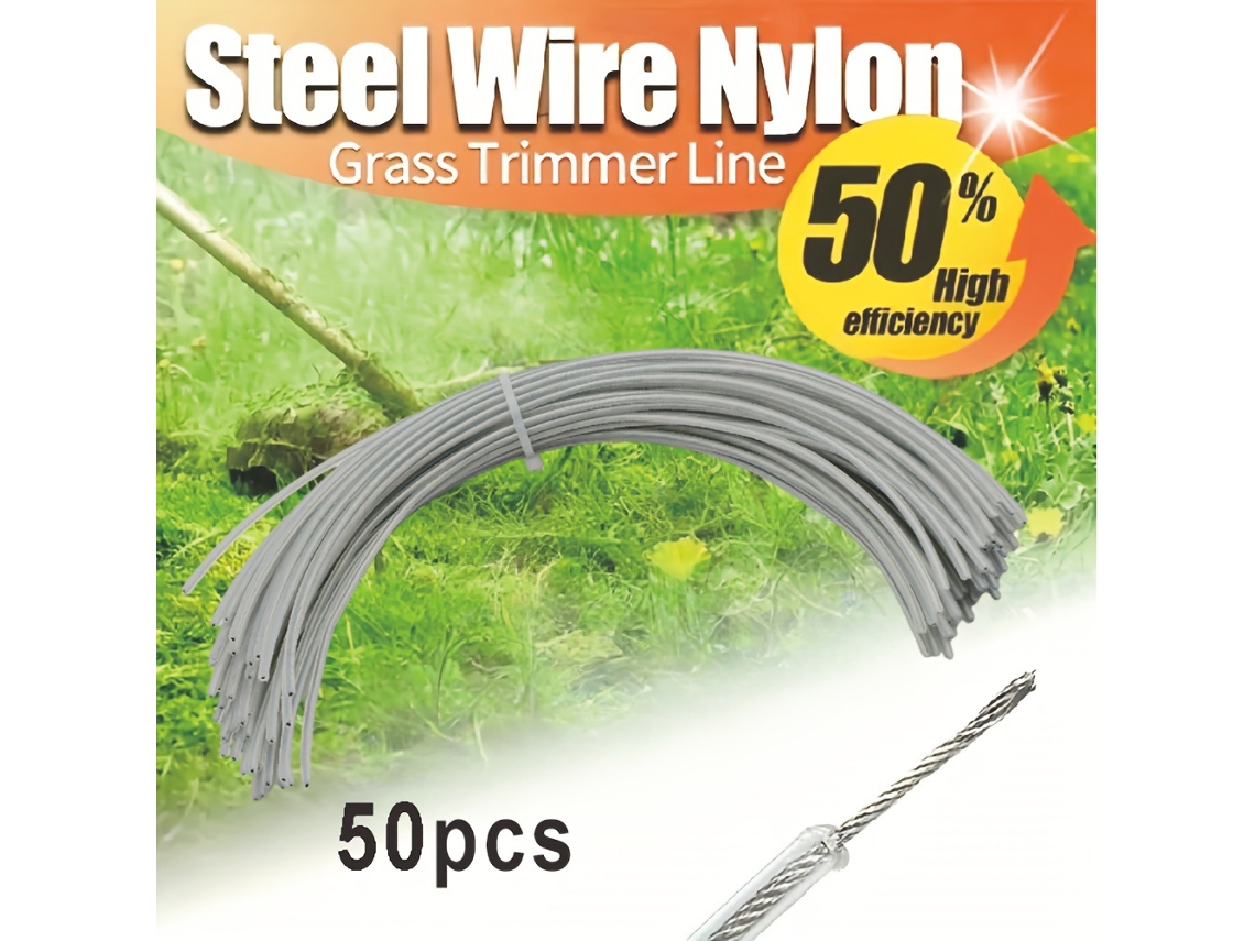Pacote Com 50 Fios De Nylon Para Aparador De Grama Com Núcleo De Aço, 15 Cm Cada.