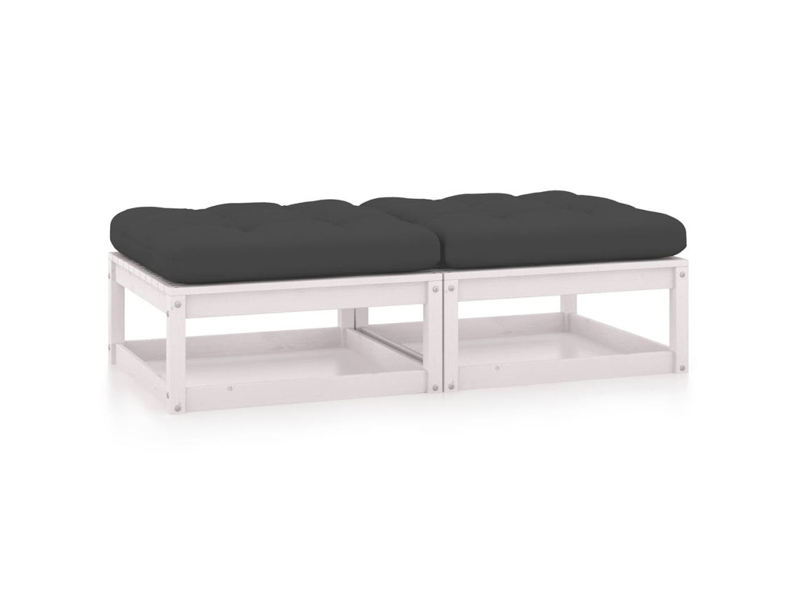 Vidaxl Apoio De Pés P/ Jardim C/ Almofadões 2 Pcs Pinho Maciço