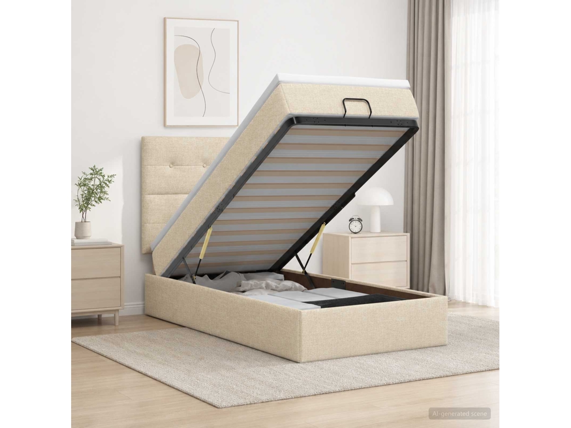 Vidaxl Cama Ottoman Com Colchão Creme 100 X 200 Cm Tecido