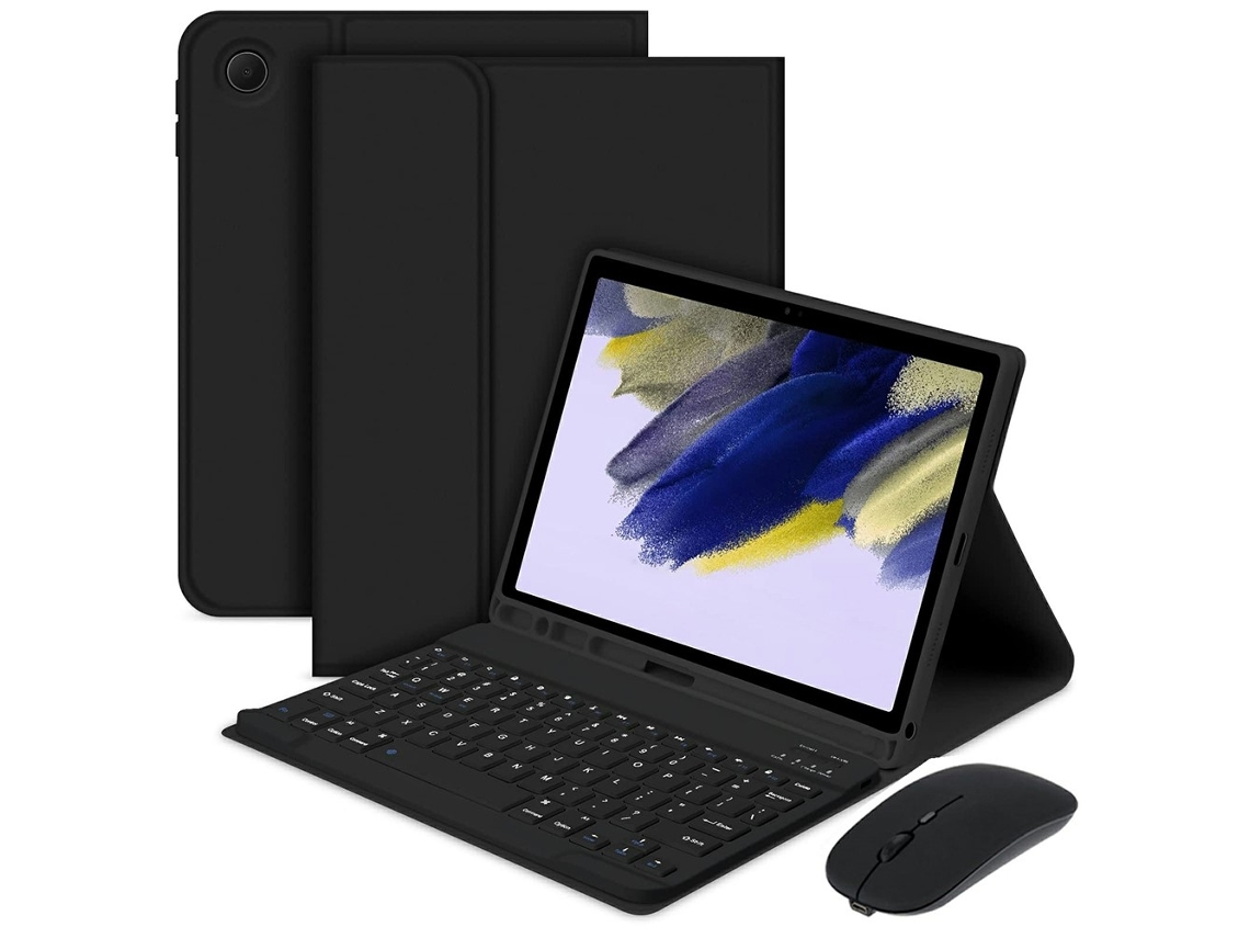 Capa Com Teclado Bluetooth, Compatível Com Samsung Galaxy Tab A9/a11 - De, Couro, Preto