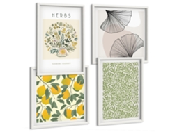 Quadros Decorativos Para Parede Limões Com Ervas E Folhas Moldura Branca Pinturas De Quarto Espelharte (conjunto De 4 Imagens)