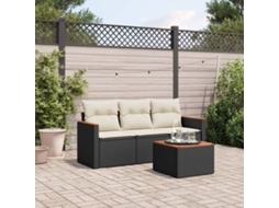 Vidaxl 4 Pcs Conjunto De Sofás Para Jardim C/ Almofadões Vime Pe Preto