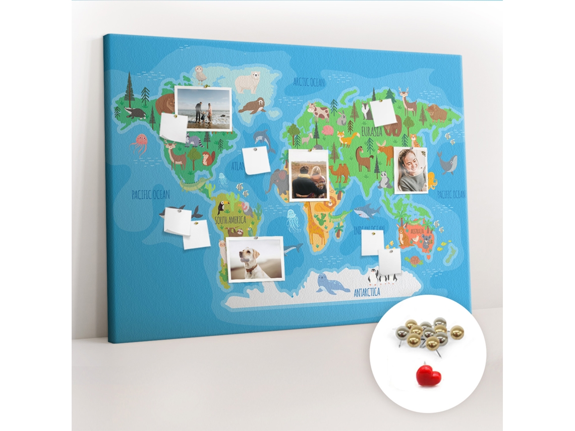 Quadro De Cortiça Com Impressão Mapa De Desenhos Animados Para O Escritório Espelharte (140x100 Cm)