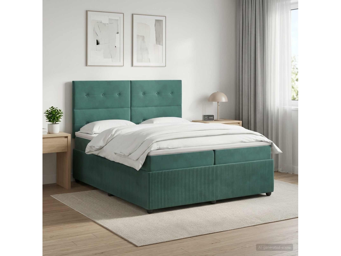 Vidaxl Cama Box Spring Com Colchão Verde-escuro 200 X 200 Cm Veludo