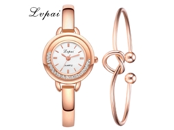 Relógio de Pulso Feminino de Quartzo Elegante Pulseira Strass Casual Rosa Dourado Branco
