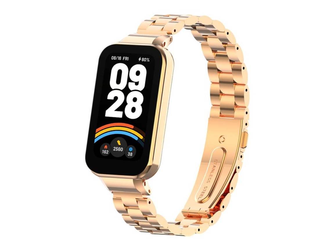 Bracelete Para Redmi Band 3 / Xiaomi Smart Band 9 Active - Metal Três Contas Integradas Ouro Rosa