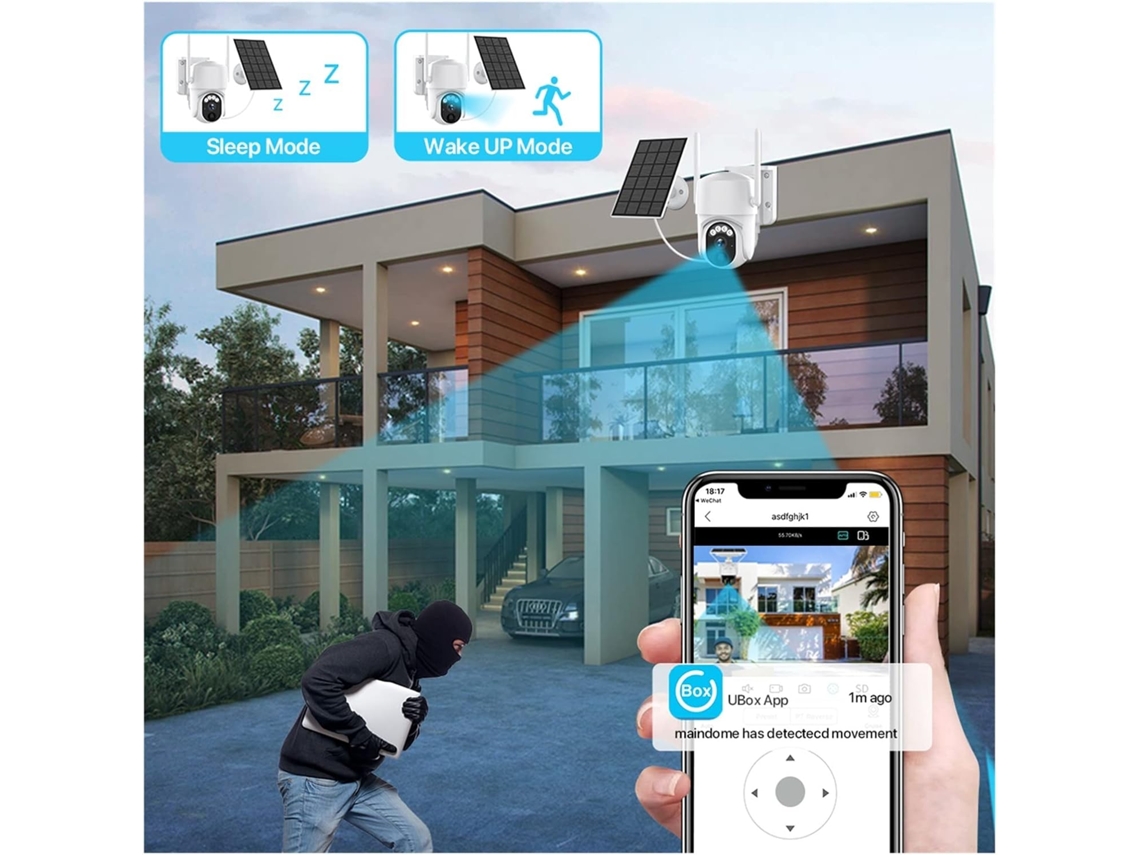 Kit de caméra SFUSHOS avec batterie solaire, 4MP, détection humaine