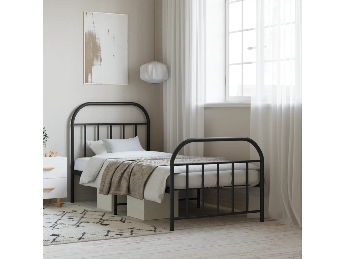 Cama De Solteirocama De Adultoestrutura De Cama Com Cabeceira E Pés 90x190 Cm Metal Preto Wsd10742
