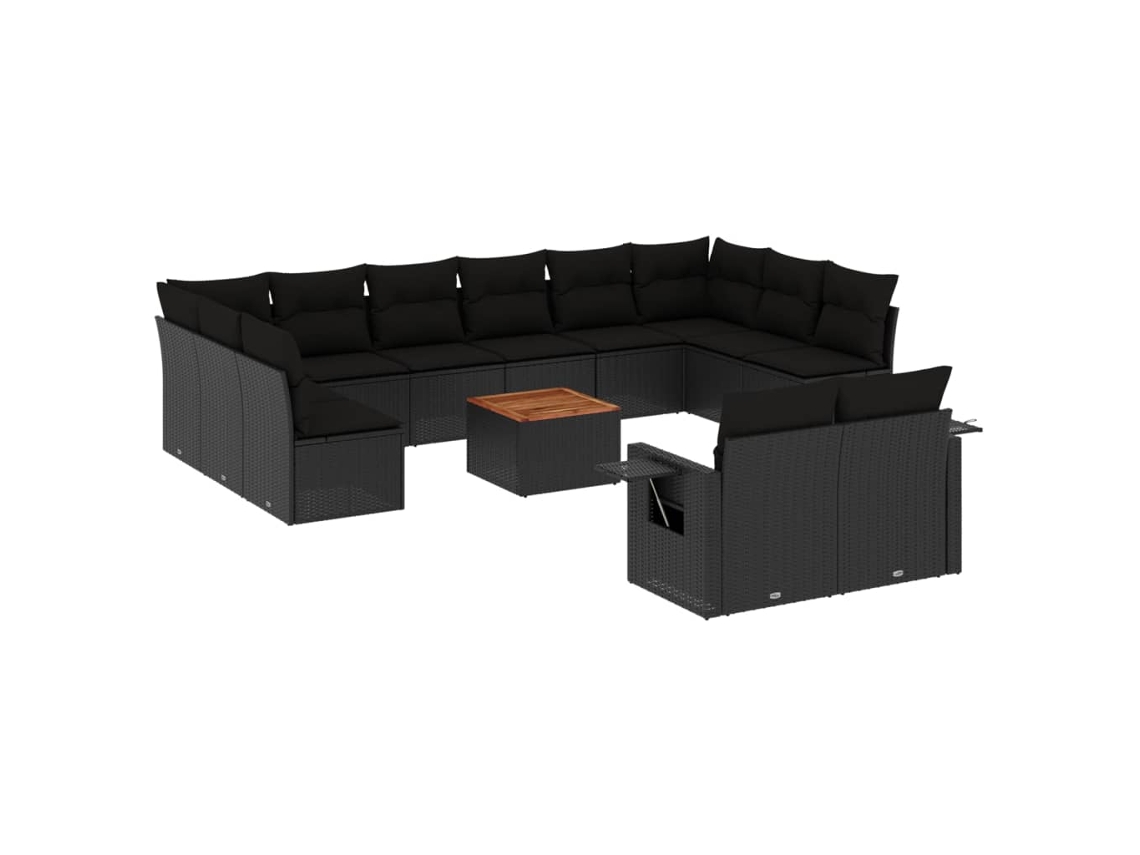 Maison Exclusive - 13 Pcs Conjunto De Sofás De Jardim Com Almofadões Vime Pe Preto