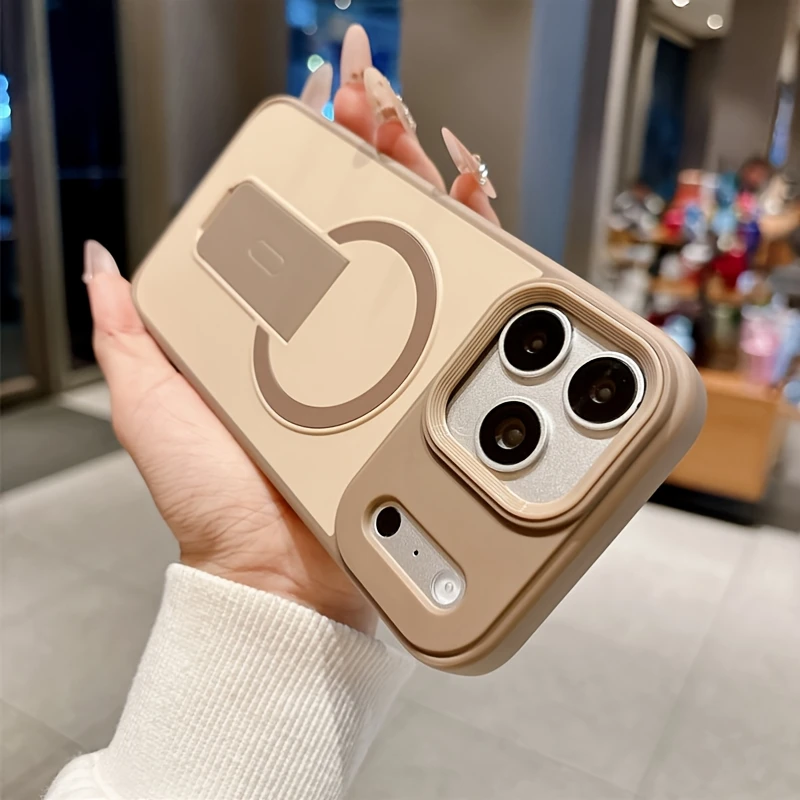 Capa Para Iphone 17 Dourada Com Suporte Magnético Invisível, Compatível Com Carregamento Sem Fio Magsafe