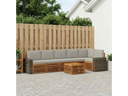 Vidaxl Conjunto De Sofá Sectional 7 Pcs Natural E Cinzento-claro
