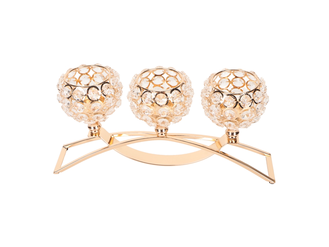 Castiçal de cristal dourado Baok com 3 braços, estilo europeu, à prova de vento, estável e durável, ideal para casamentos, festas e Ano Novo.