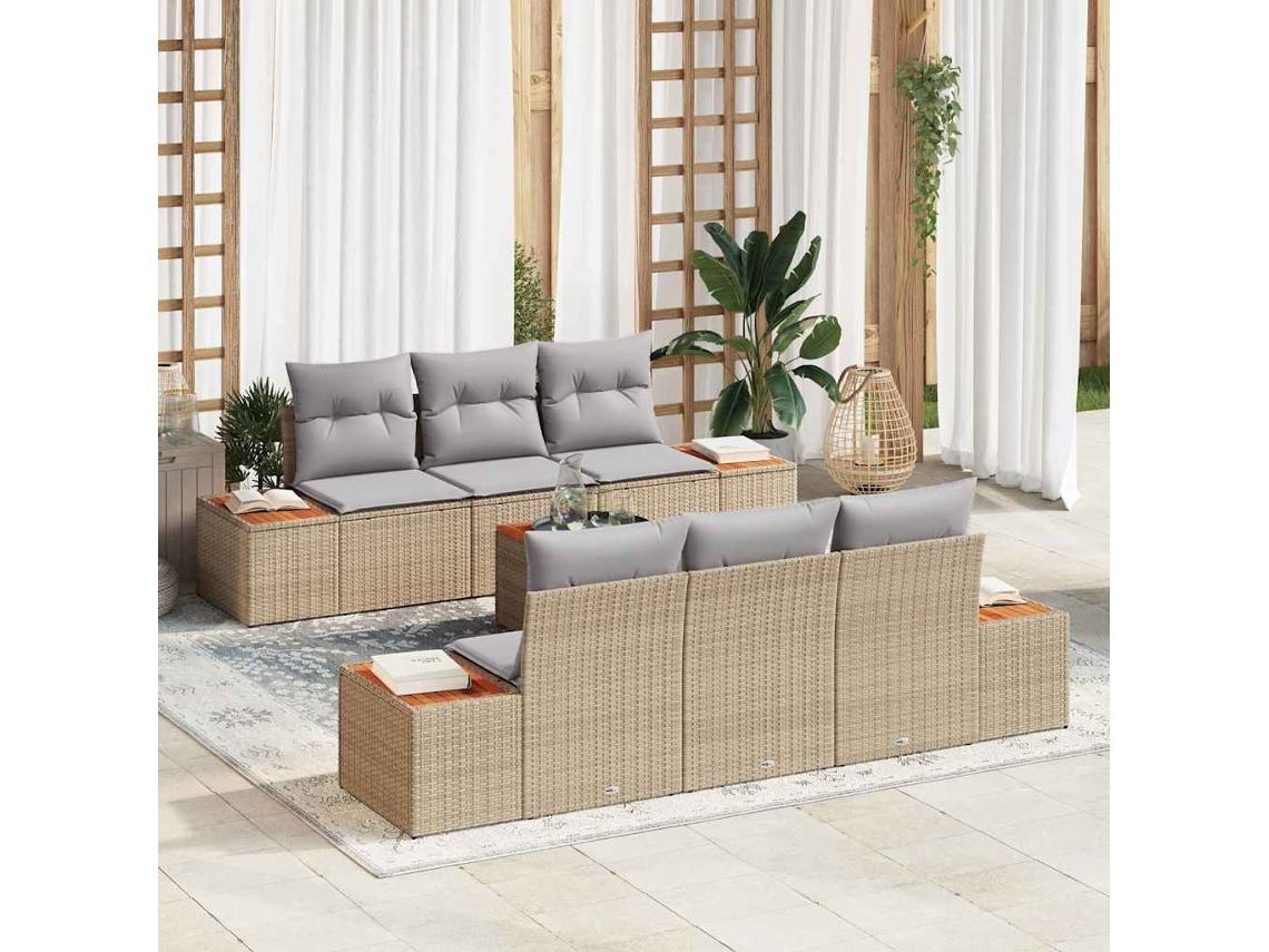Vidaxl Conjunto De Sofá De Jardim 7 Pcs Bege Rattan Sintético