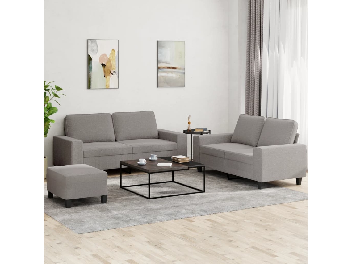 Vidaxl 3 Pcs Conjunto De Sofás Tecido Cinzento-acastanhado