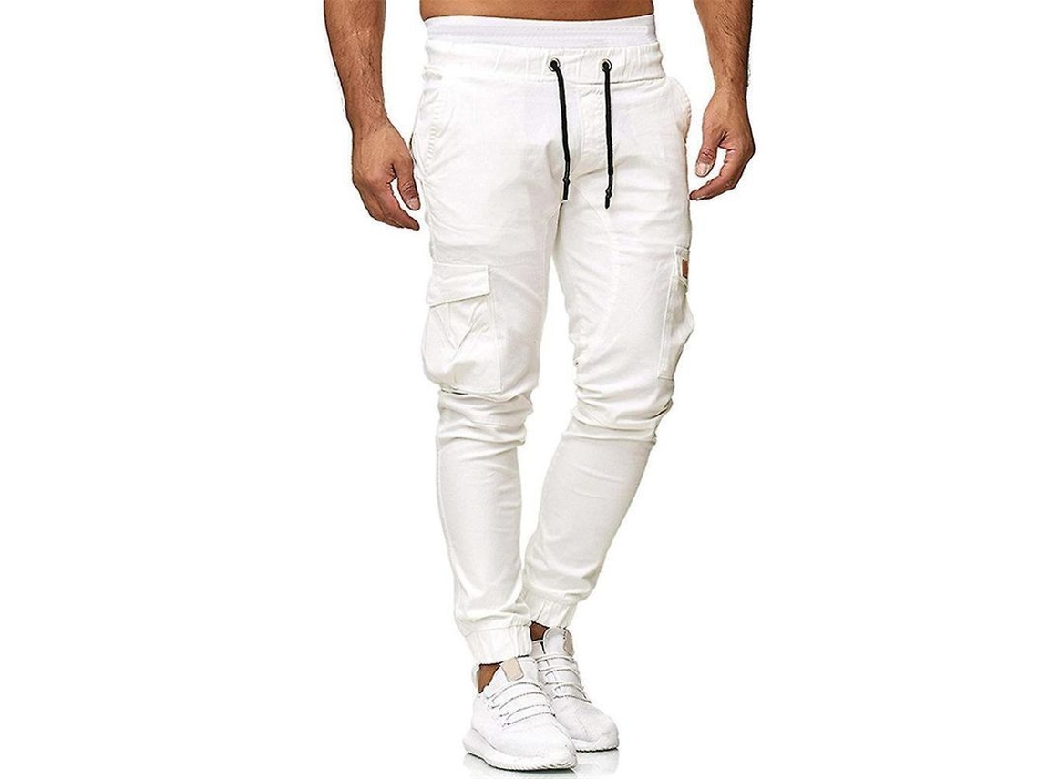 2026 calças Cargo Masculinas Slim Fit com Cordão Bolsos Casual Trabalho Esporte Calças Cuffed Uon 3xl Blanco