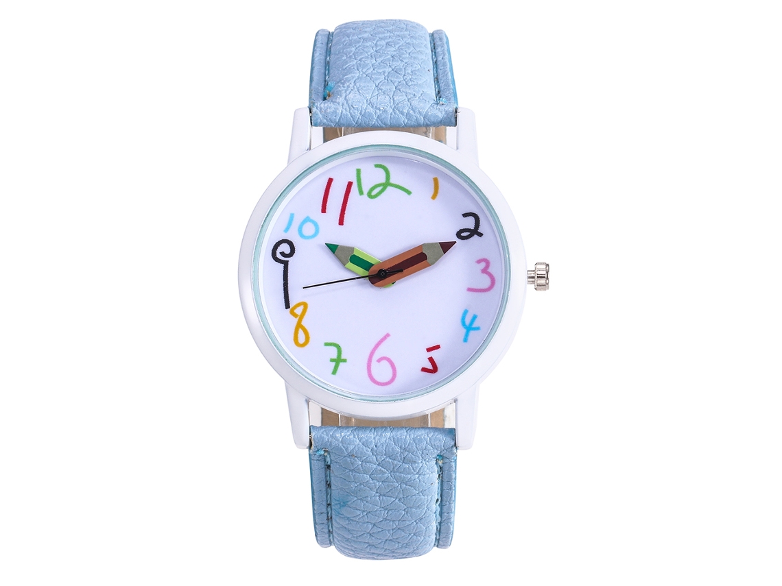 Reloj Infantil De Cuarzo Con Correa De Pu Y Punta De Lápiz Color Azul Claro