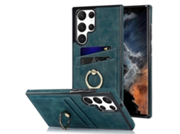 Capa De Couro Com Remendo Vintage E Suporte De Anel Para Samsung Galaxy S22 Ultra 5g