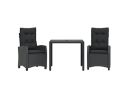Maison Exclusive - Conjunto de 3 Peças Jantar P/ Jardim C/ Almofadões Vime Pe Preto