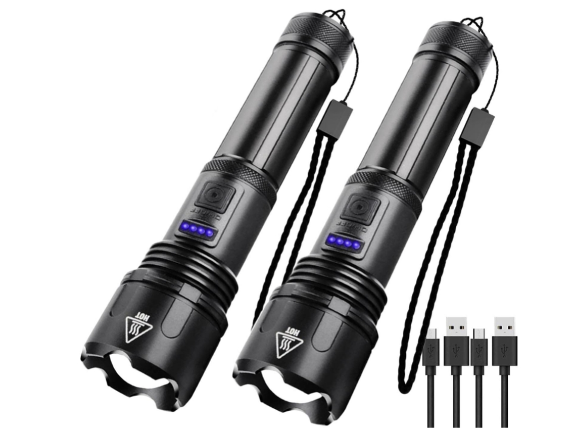 Lanterna de Bolso de 2 Pacotes com Bateria Recarregável de 3000 Lúmens Lanterna Brilhante Zoomable Xhp50 Flash Light Preta YIZHOOD