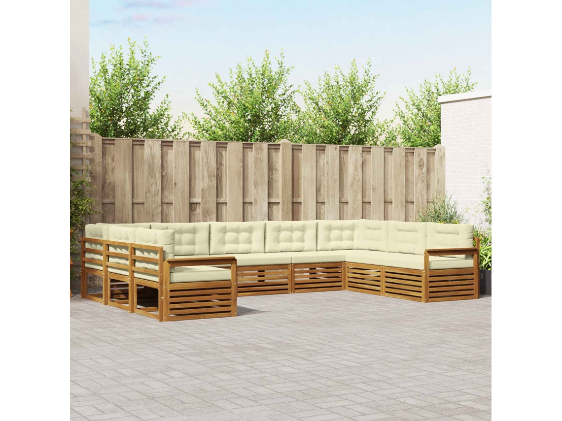 Vidaxl Conjunto De Sofás Para Exterior 9 Unid. Natural E Creme