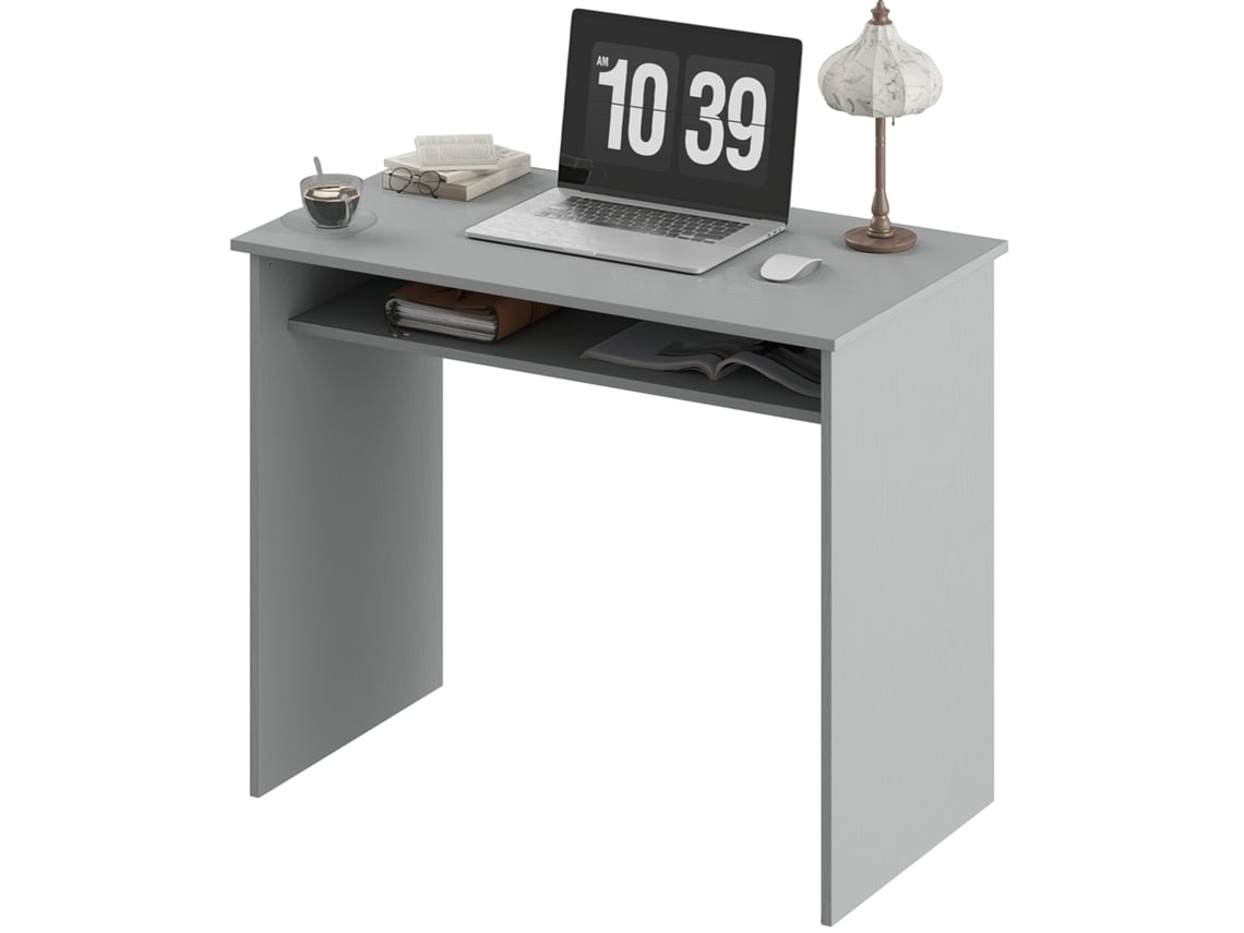 Mesa De Computador Compacta, Cinza, Elegante E Com 1 Prateleira, Aglomerado, Dim