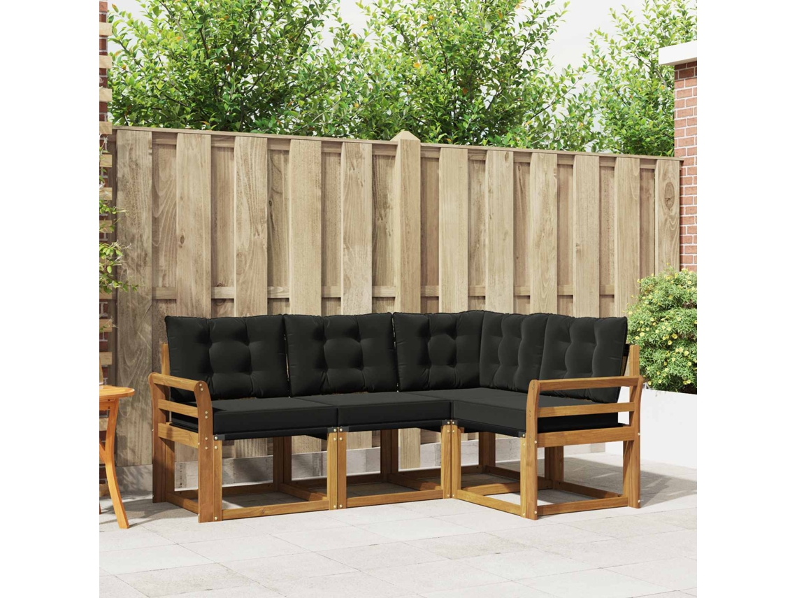 Vidaxl Conjunto De Sofás Para Exterior 4 Pcs Natural E Preto