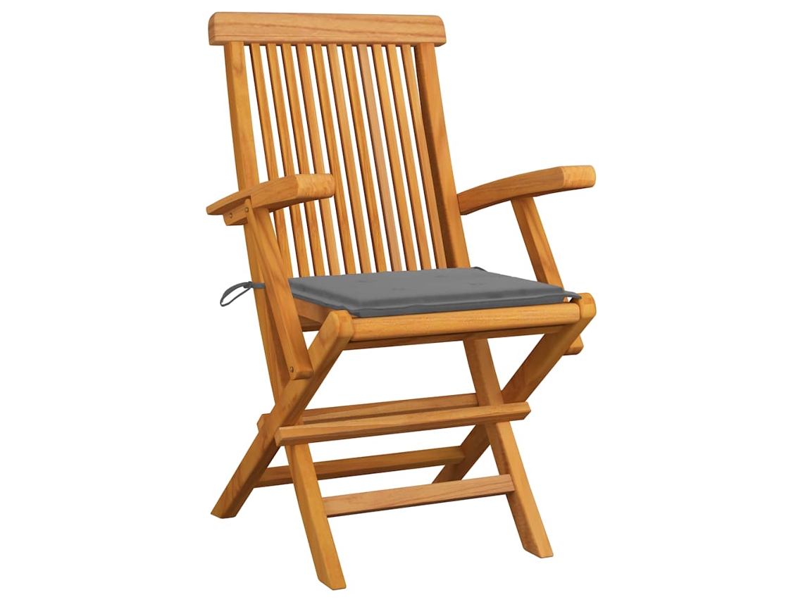 Cadeiras De Jardim C/ Almofadões Cinzentos 2 Pcs | Cadeira De Exterior Teca Maciça