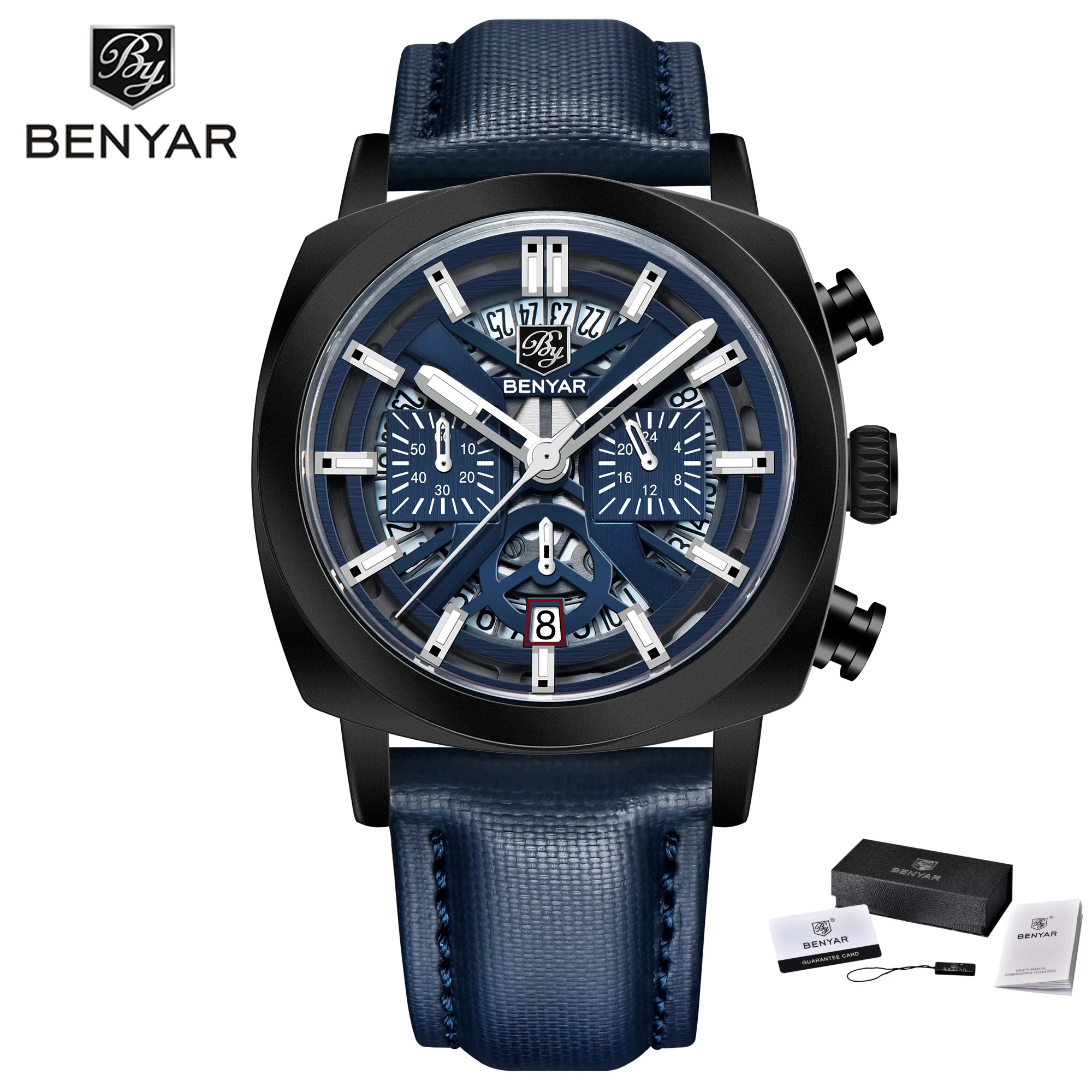 Relógio Masculino De Quartzo (azul) Com Mostrador Luminoso, Resistente À Água E Antirreflexo, Cronógrafo.