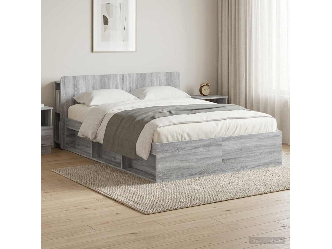 Vidaxl Estrutura De Cama Com Armazenamento Sonoma Cinzento
