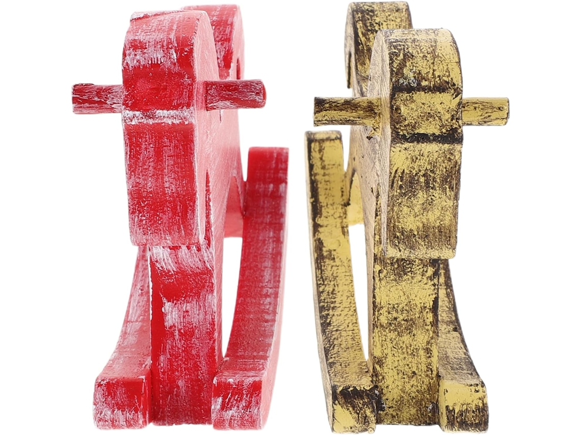 Conjunto 2 Estátuas Cavalo Balanço Superfície Madeira Sólida Pintada Decoração Artística Aniversários Festas GOKOCO